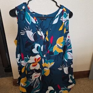Ryan Wythe Sleeveless Floral Blouse - Teal, Yellow, White